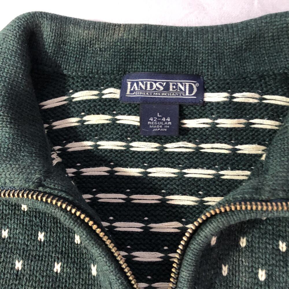 Vintage Nordic Snowflake 1/4 Zip Pullover Sweater Land's End Large Forest Green - Picture 5 of 9